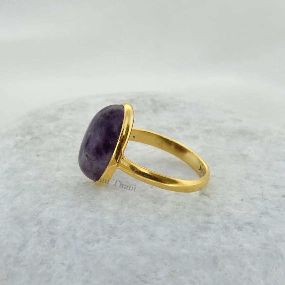 Amethyst Lace Agate Ring, Amethyst Oval Gemstone Ring, Gold Plated 925 Sterling Silver Bezel Ring, Statement Ring, Wedding Gift Ring for Her