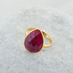 Ruby Ring - Pure Silver - Pear Handcrafted Ring - Rose Gold Plated Jewelry - Artisan Jewelry - Gift For New Mom - Jewelry For Teens