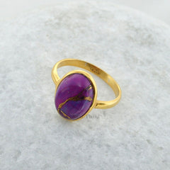 Copper Purple Turquoise Ring - 925 Sterling Silver - Rose Gold Plated Ring - Modern Jewelry - Jewelry For Spouse - Gift For Protection
