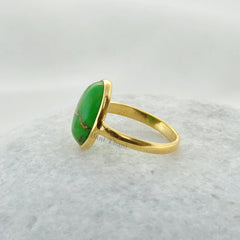 Green Copper Turquoise Ring - 10x14mm Oval Ring - Gold Plated - 925 Sterling Silver - Handmade Ring - Jewelry for Wedding - Gift for Friend