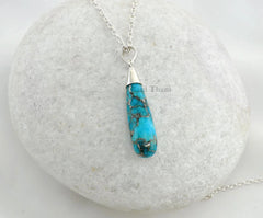 Copper Blue Turquoise Necklace - Handmade Pendant Necklace - 925 Sterling Silver - Wholesale Jewelry - Jewelry For Niece