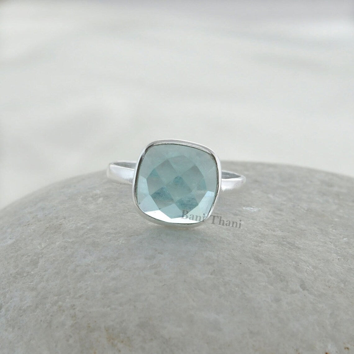 Beautiful Aqua Quartz Silver Bezel Ring - Gemstone 925 Sterling Silver Ring - Gift for Mother - Christmas Gift - Handmade Jewelry for Girls