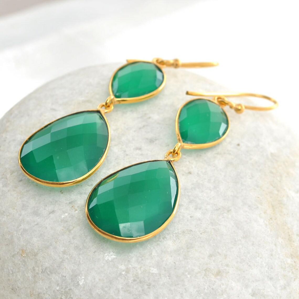 Green Onyx Gemstone Earrings, Green Onyx Earrings, Sterling Silver Earring, Bridal Earring, Bezel Jewelry