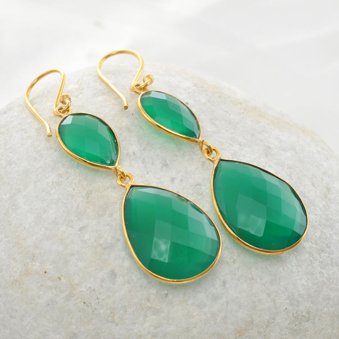 Green Onyx Gemstone Earrings, Green Onyx Earrings, Sterling Silver Earring, Bridal Earring, Bezel Jewelry