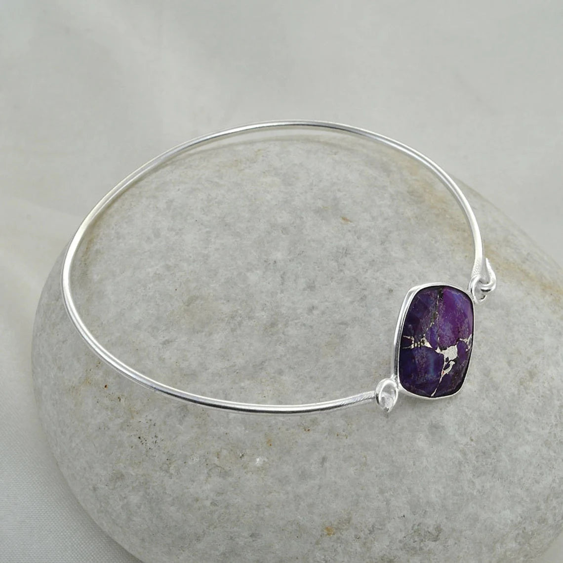 Silver Purple Turquoise Diamond 17mm 925 Sterling Silver Bracelet Jewelry, Bracelet For Girls