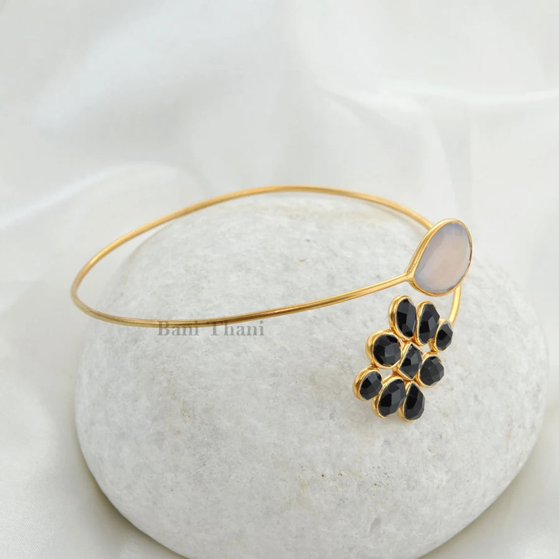 Pink Chalcedony - Black Onyx Bracelet - Gold Plated Bracelet - Solid Silver - Party Jewelry - Jewelry For The Traveler - Gift For Young Mom