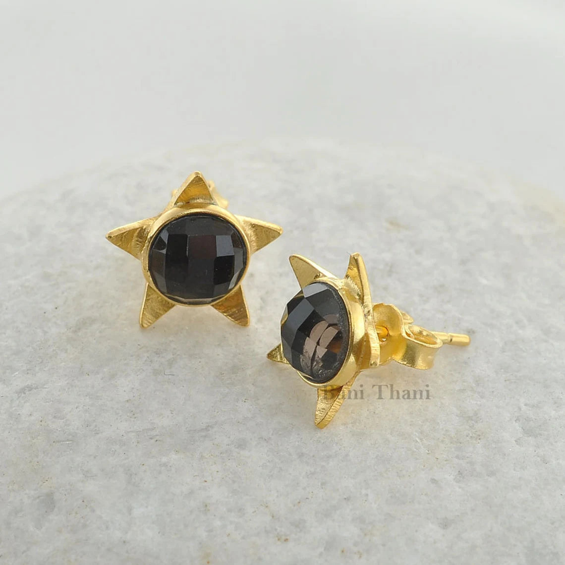 Smoky Quartz Stud Earring - Rose Gold Plated Studs - Round 8mm- 925 Sterling Silver - Trendy Jewelry - Jewelry For Writer - Gift For Women