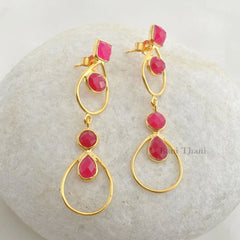 Handmade Designer Hot Pink Chalcedony 5mm x 7mm Faceted Micron Gold Plated 925 Sterling Silver Earring