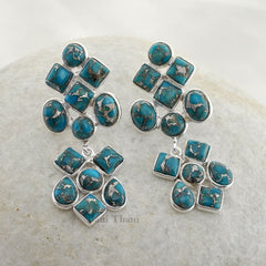 Copper Blue Turquoise Beautiful Handmade Designer 925 Sterling Silver Earrings Jewelry