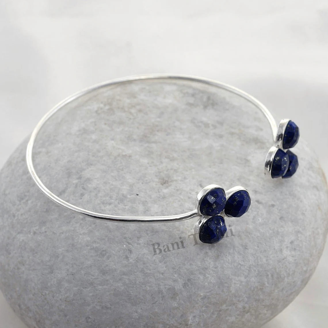 Lapis Lazuli Bracelet - Handmade Bangle - 925 Sterling Silver - 7mm Round Faceted - Artisan Jewelry - Jewelry For Nurse - Gift For Traveler