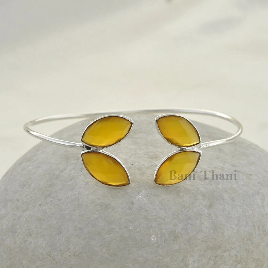 Beautiful Yellow Chalcedony 7x14mm Marquise Faceted 925 Sterling Silver Bangle