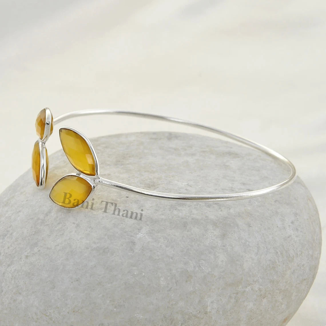 Beautiful Yellow Chalcedony 7x14mm Marquise Faceted 925 Sterling Silver Bangle