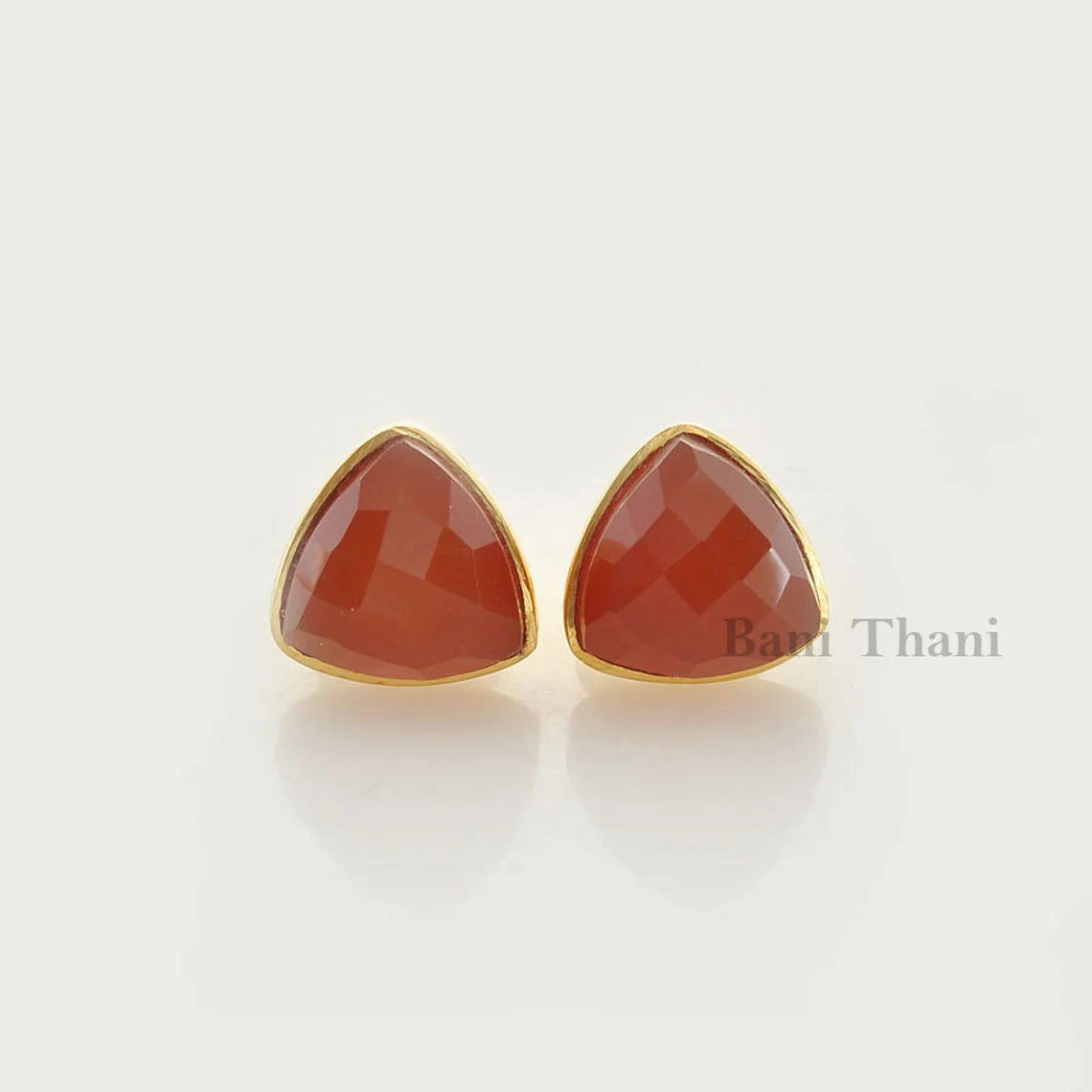 Fanta Chalcedony 9mm Trillion Gemstone Stud Earrings, 18k Gold Plated Sterling Silver Earrings, Earrings for Women, Christmas Gift Earrings