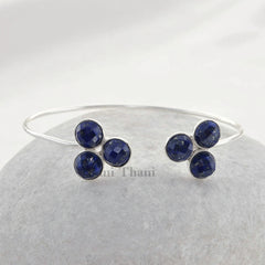 Lapis Lazuli Bracelet - Handmade Bangle - 925 Sterling Silver - 7mm Round Faceted - Artisan Jewelry - Jewelry For Nurse - Gift For Traveler