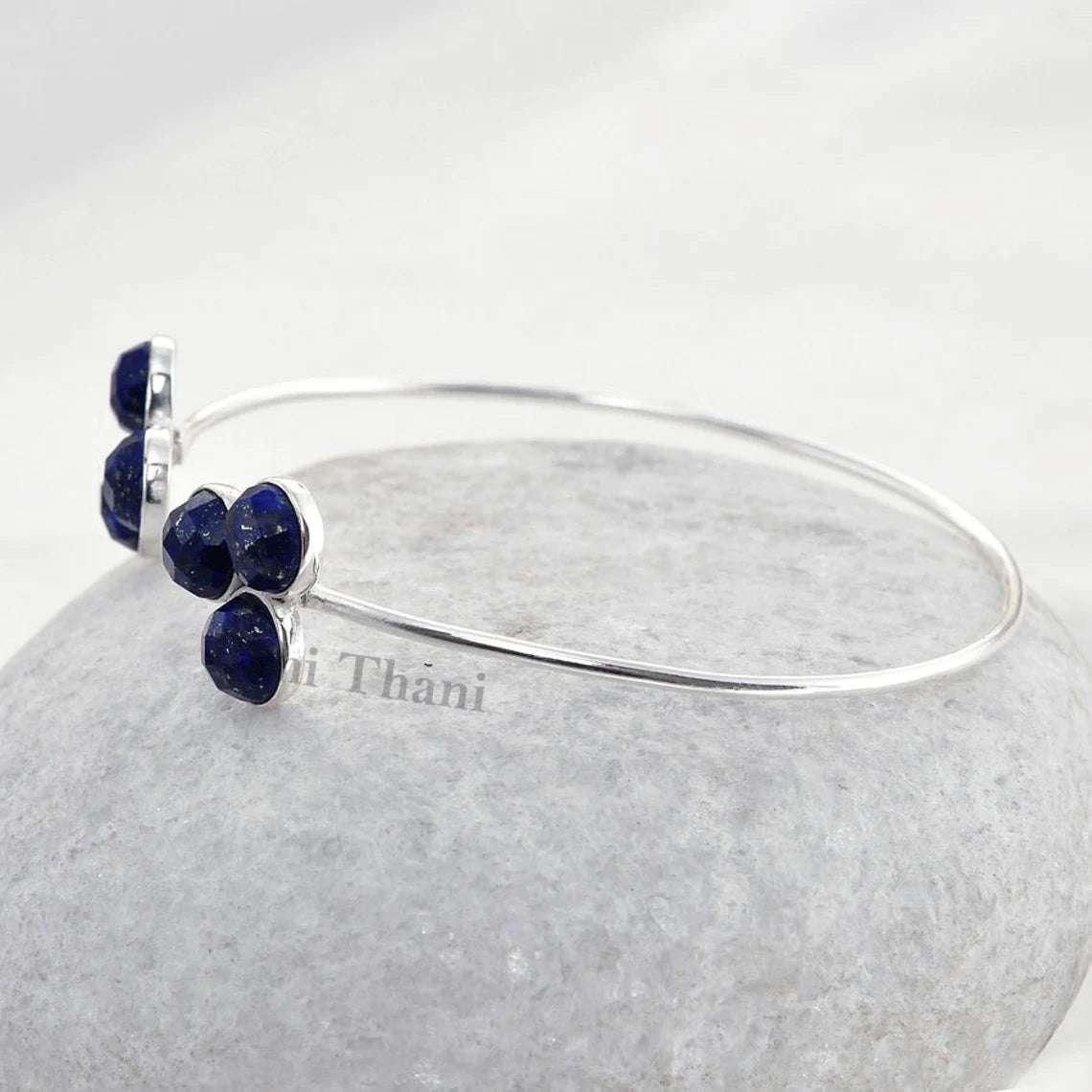 Lapis Lazuli Bracelet - Handmade Bangle - 925 Sterling Silver - 7mm Round Faceted - Artisan Jewelry - Jewelry For Nurse - Gift For Traveler