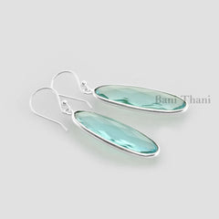 Aqua Quartz 10x30mm Oval Gemstone Drop Earrings, 925 Sterling Silver Dangle Earring, Wedding Gift Earrings, Ethnic Earrings, Bezel Earrings