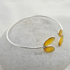 Beautiful Yellow Chalcedony 7x14mm Marquise Faceted 925 Sterling Silver Bangle