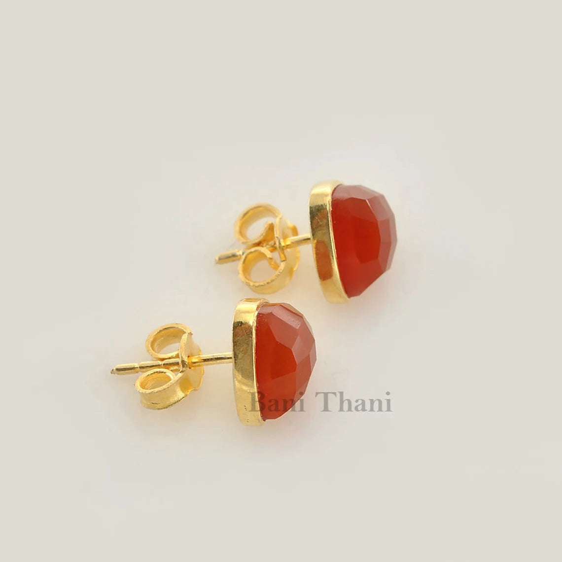 Fanta Chalcedony 9mm Trillion Gemstone Stud Earrings, 18k Gold Plated Sterling Silver Earrings, Earrings for Women, Christmas Gift Earrings