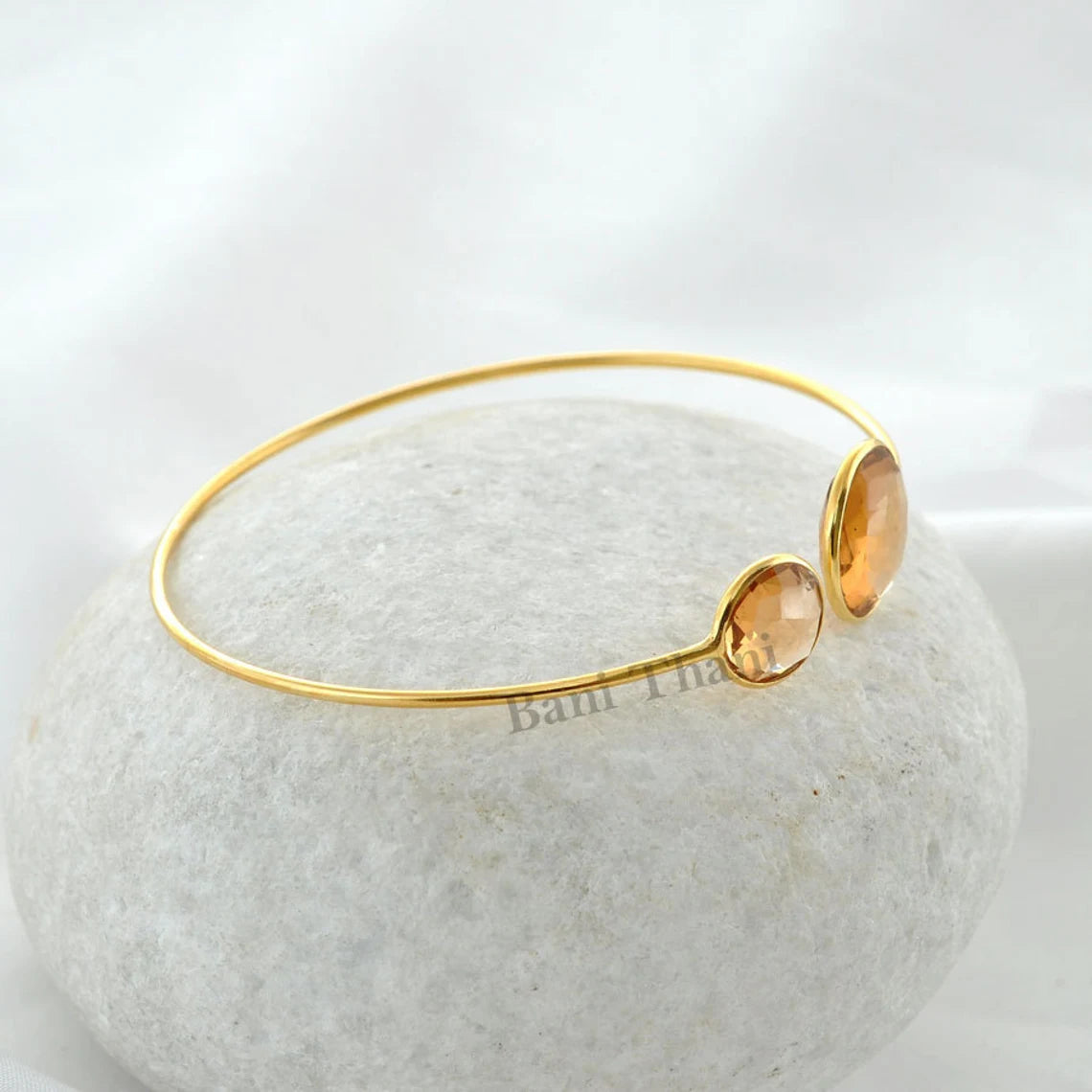 Champagne Quartz 14mm, 10mm Micron Gold Plated 925 Sterling Silver Bangle