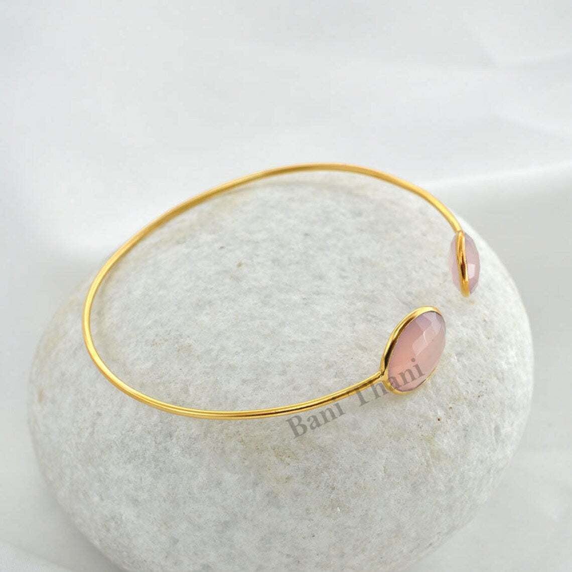 Pink Chalcedony Round Bangle - Pure Silver - Handcrafted Bracelet - Party Jewelry Bangle - Gift For Lover - Jewelry For Grand Daughter