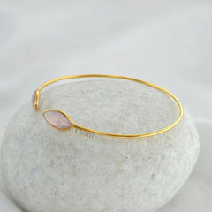 Pink Chalcedony Gemstone Bracelets - Gold Plated Bangle - Gift Jewelry - Sterling Silver Bangle Bracelet, 7x14mm