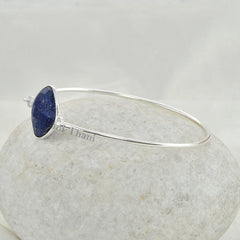 Lapis Lazuli Gemstone Bracelet - 925 Sterling Silver Bangle - Wedding Gift for Her - Diamond Cut Bangle - Birthstone Bracelet - Gift for Mom