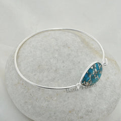 Silver Blue Turquoise Pear Shape 15x20mm 925 Sterling Silver Bangle