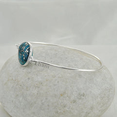 Silver Blue Turquoise Pear Shape 15x20mm 925 Sterling Silver Bangle