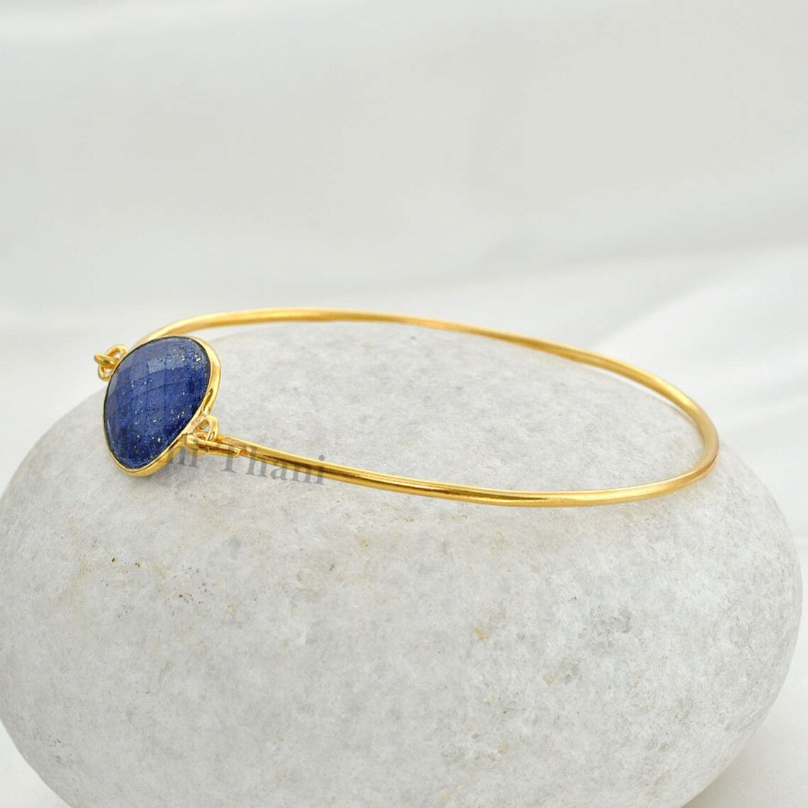 Lapis Lazuli Bangle - Handcrafted Bracelet - 925 Pure Silver - 14x20mm Nugget - Artisan Jewelry - Jewelry For New Mom - Gift For Bride