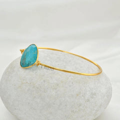 Arizona Turquoise Beautiful Heart 20mm Micron Gold Plated 925 Sterling Silver Bangle Bracelet