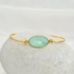 Aqua Chalcedony Bangle - Sterling Silver - Gemstone Bracelet - 12x20mm Oval - Healing Jewelry Bangle - Gift For Healing - Jewelry for Date