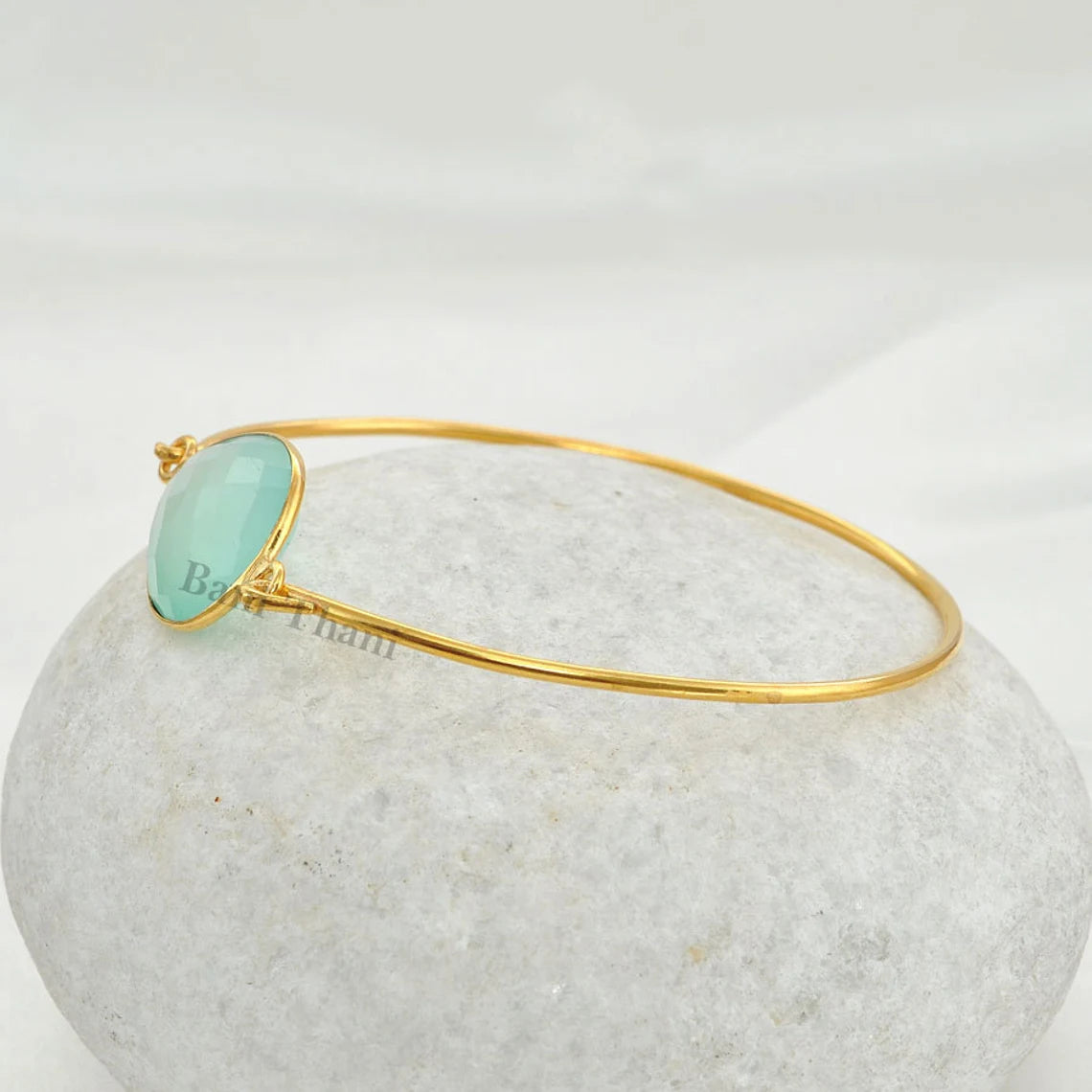 Aqua Chalcedony Pear Gemstone Bracelet - Gold Plated 925 Sterling Silver Bangle - Wedding Gift for Women - Handmade Bracelet - Gift for Her