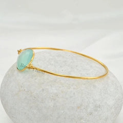 Aqua Chalcedony Pear Gemstone Bracelet - Gold Plated 925 Sterling Silver Bangle - Wedding Gift for Women - Handmade Bracelet - Gift for Her