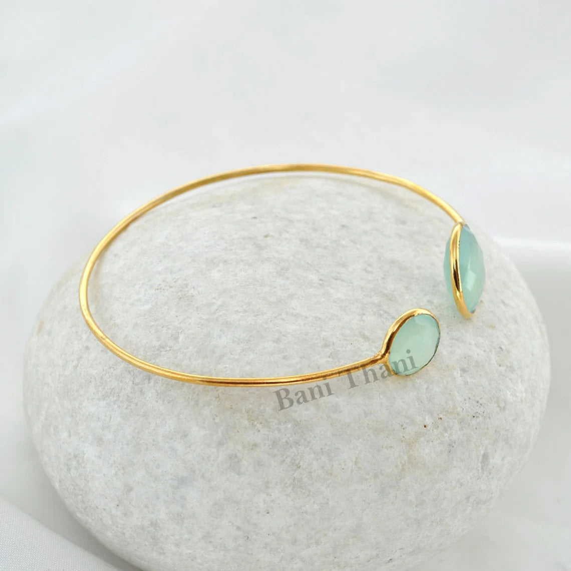 Aqua Chalcedony Bangle - 925 Sterling Silver - Rose Gold Plated Bracelet - Custom Jewelry - Gift For Loved Ones - Jewelry For Graduation