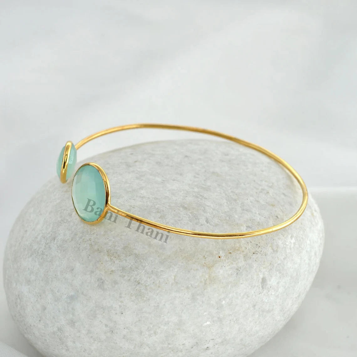 Aqua Chalcedony Bangle - 925 Sterling Silver - Rose Gold Plated Bracelet - Custom Jewelry - Gift For Loved Ones - Jewelry For Graduation