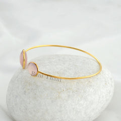 Pink Chalcedony Round Bangle - Pure Silver - Handcrafted Bracelet - Party Jewelry Bangle - Gift For Lover - Jewelry For Grand Daughter