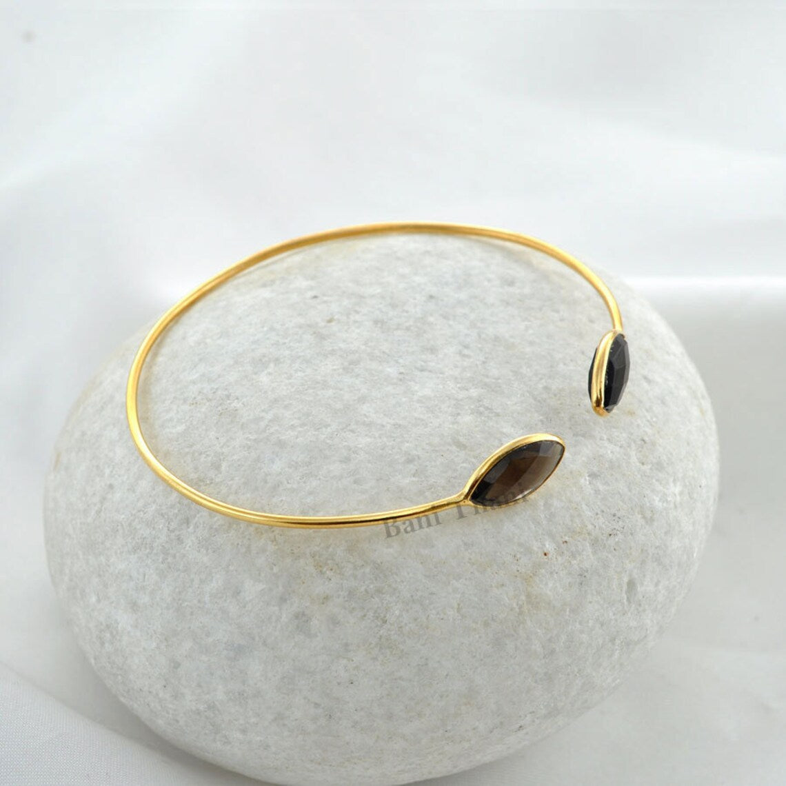 Smoky Quartz Bracelet - Gold Plated Bracelet - 7x14mm Marquise - 925 Pure Silver - Artisan Jewelry - Jewelry For Nurse - Gift For Traveler