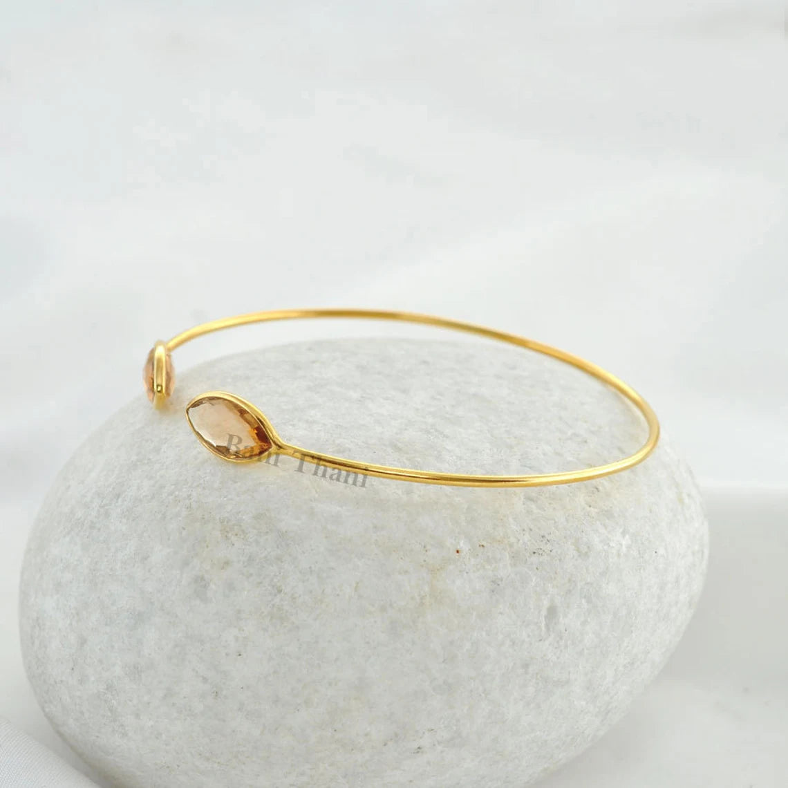 Champagne Quartz Bracelet - Gold Plated Bracelet - 925 Silver - 7x14mm Marquise - Personalized Jewelry - Jewelry For Summer - Gift For Wife