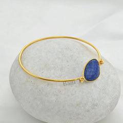 Lapis Lazuli Bangle - Handcrafted Bracelet - 925 Pure Silver - 14x20mm Nugget - Artisan Jewelry - Jewelry For New Mom - Gift For Bride