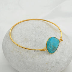 Arizona Turquoise Beautiful Heart 20mm Micron Gold Plated 925 Sterling Silver Bangle Bracelet