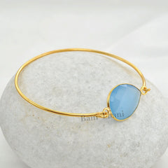 Blue Chalcedony Pear 16x22mm Bracelets, Gold Bangle Gemstone Bangle, 925 Sterling Silver Bracelet, Beautiful Bracelet For Anniversary Gift