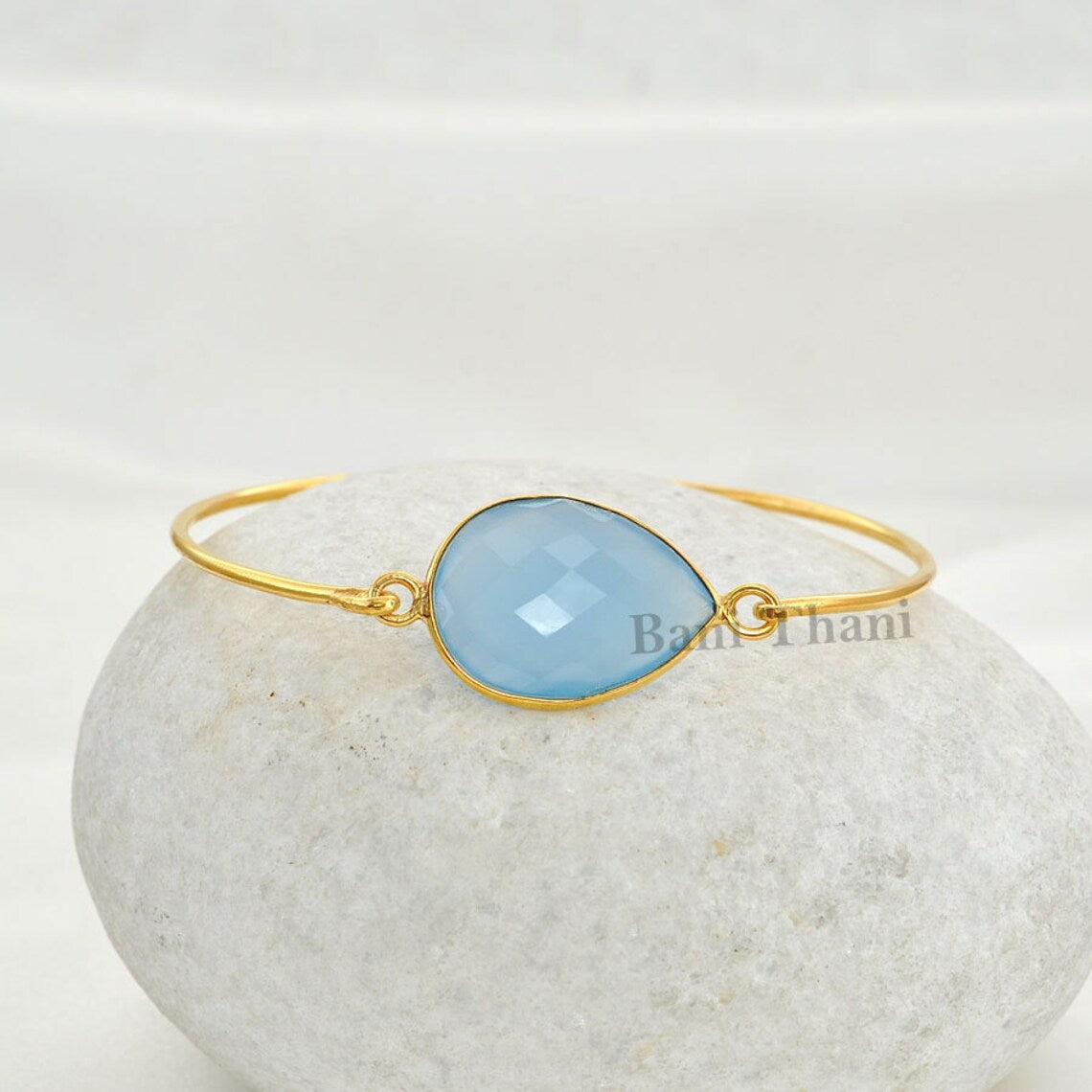 Blue Chalcedony Pear 16x22mm Bracelets, Gold Bangle Gemstone Bangle, 925 Sterling Silver Bracelet, Beautiful Bracelet For Anniversary Gift