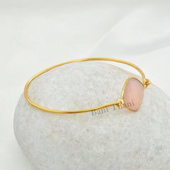 Pink Chalcedony Bangle - Solid Silver - Gold Plated Bracelet - 18mm Faceted Cushion - Statement Jewelry - Gift For Lady - Jewelry for Prom