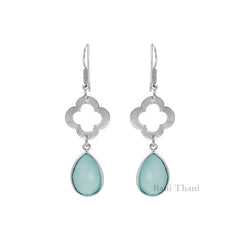 Aqua Chalcedony Earring-Stunning Chalcedony 12x16mm Gemstone Drop Earrings-925 Sterling Silver Earring-Handmade Dangle Earrings-Hook Earring