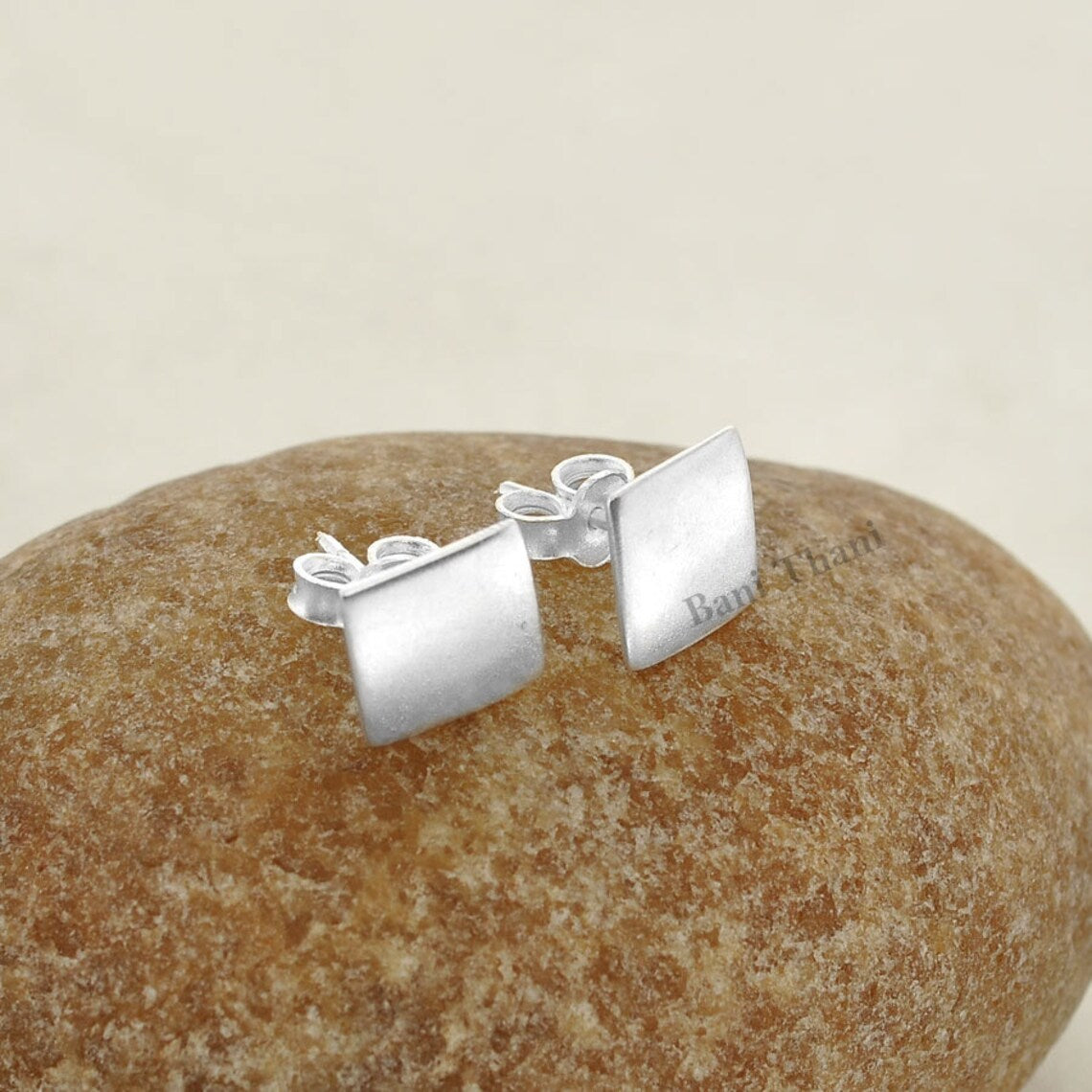 Silver Stud Earring, 9mm Square Stud Earring, 925 Sterling Silver Stud Earring Jewelry, Designer Stud Gift For Mom