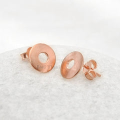 Plain Silver Rose Gold Plated Stud Earrings, Rose Gold Round Stud Earrings, 925 Sterling Silver Earring, Dainty Earring, Vintage Earring