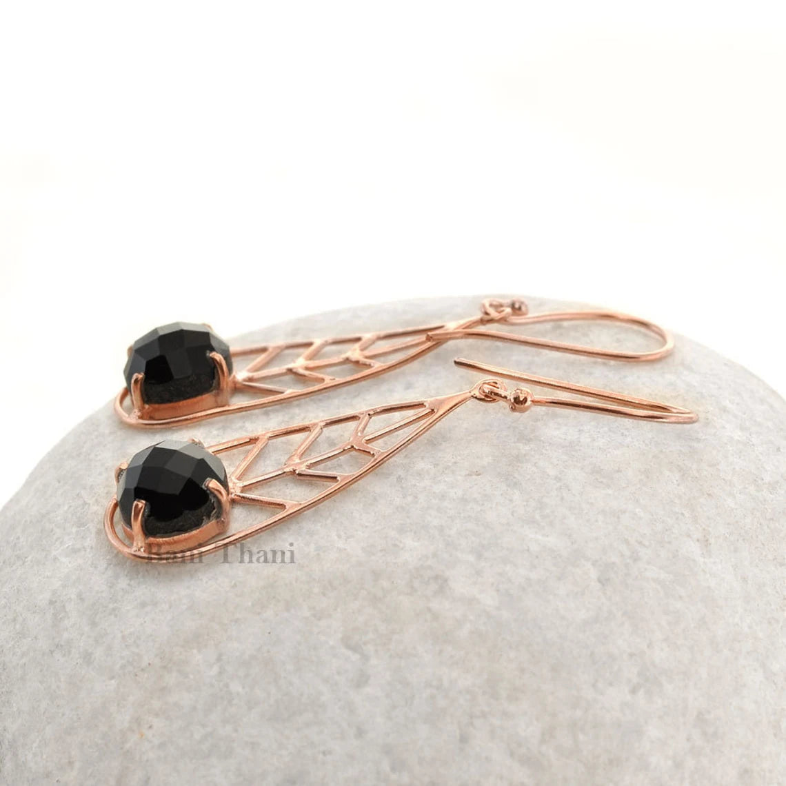 Handmade Designer Black Onyx Round 10mm Micron Rose Gold Plated 925 Sterling Silver Earring Jewelry