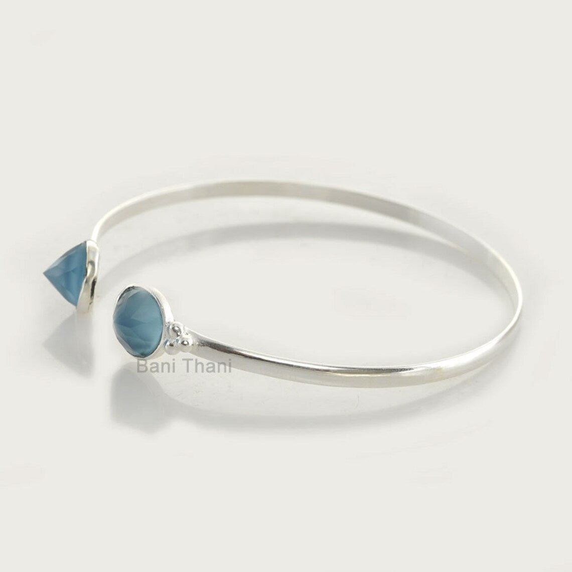 Aqua Quartz 9mm Round Gemstone Cuff Bracelet, 925 Sterling Silver Handmade Bangle, Birthday Gift, Anniversary Gift Bracelet, Bangle Bracelet