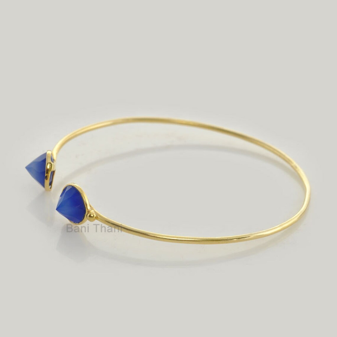 Blue Chalcedony Gemstone Cuff Bangle - Gold Plated 925 Sterling Silver Bracelet - Adjustable Cuff - Christmas Gift Bracelet - Gift for Her