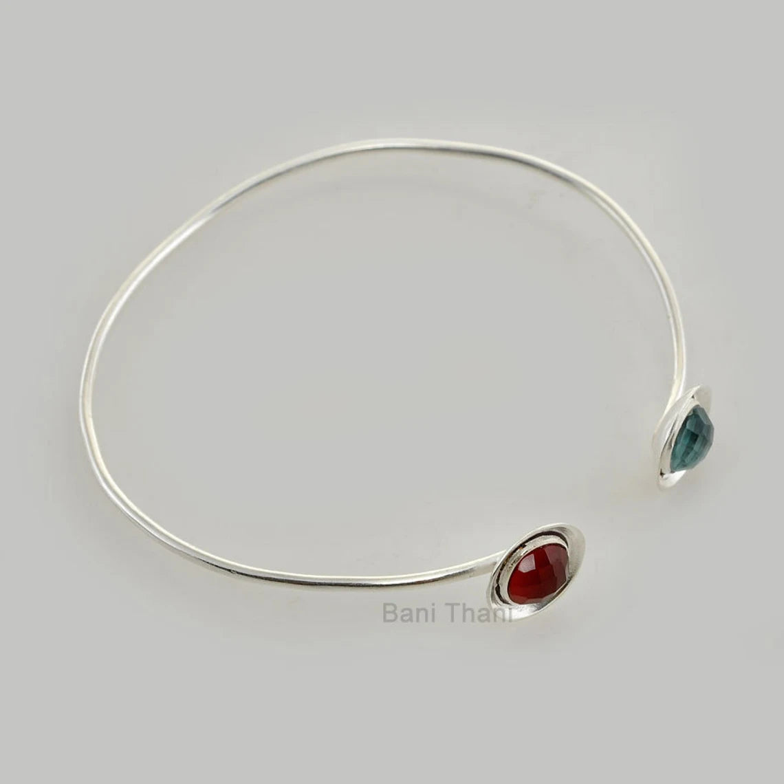 Silver Bracelet, Gemstone Bracelet, Aqua Quartz, Garnet Quartz Round 7mm, 925 Sterling Silver, Silver Jewelry, Gemstone Bangle